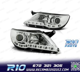 FAROS VOLKSWAGEN VW TIGUAN 07-11 LUZ LED DIURNA FONDO CROMO