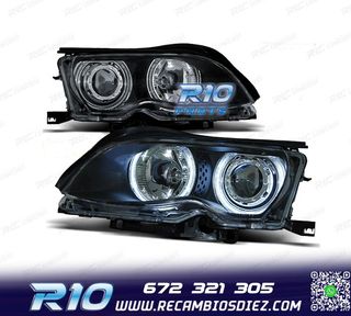 FAROS BMW E46 4 PUERTAS 01-05 OJOS ANGEL CCFL FONDO NEGRO