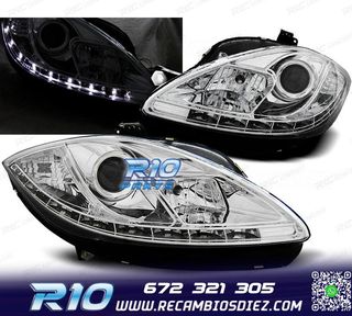 FAROS PARA SEAT LEON Y ALTEA 09-12 LUZ DIURNA FONDO CROMO