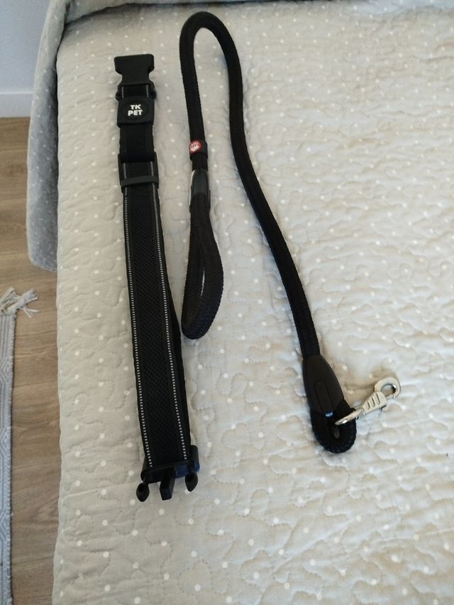 Correa y collar para perro TK PET negro. Nuevo