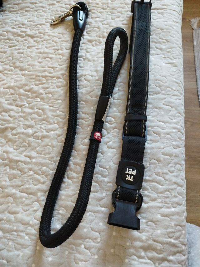 Correa y collar para perro TK PET negro. Nuevo