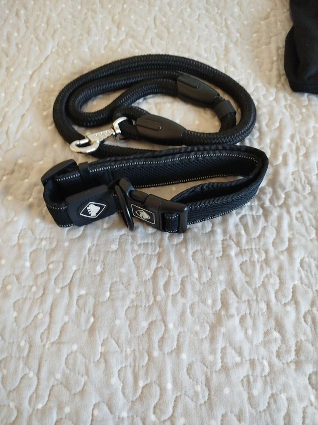 Correa y collar para perro TK PET negro. Nuevo
