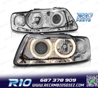 FAROS AUDI A3 8L 00-03 OJOS ANGEL FONDO CROMO