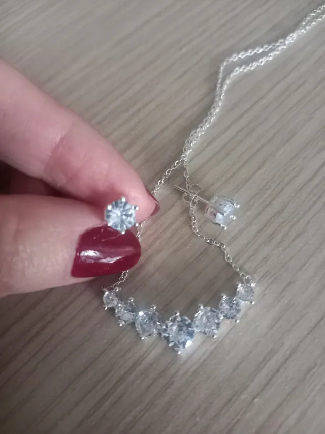 Collana 7 zirconi argento + 2 orecchini punti luce