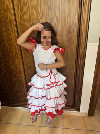 Vestido Flamenco Niña Blanco y Rojo