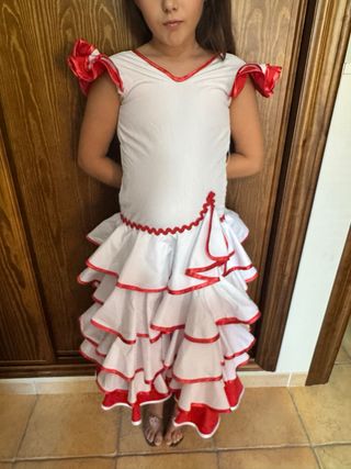 Vestido Flamenco Niña Blanco y Rojo
