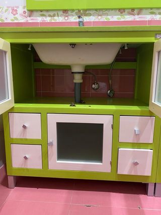 Mueble de baño doble lavabo verde y blanco