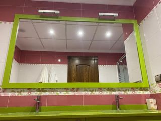 Mueble de baño doble lavabo verde y blanco