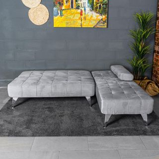 Sofá-cama chaise-longue gris terciopelo 