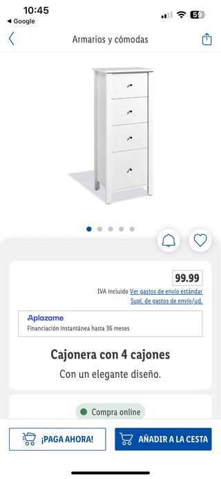 Cómoda blanca 4 cajones de madera