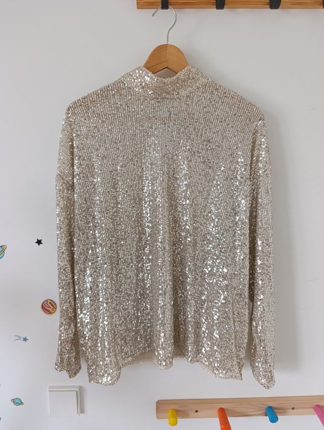 Camisa H&M lentejuelas doradas
