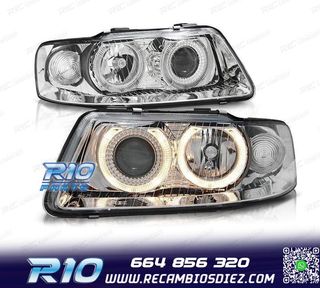 FAROS AUDI A3 8L 00-03 OJOS ANGEL FONDO CROMO