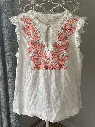Blusa Sfera bordada floral blanca Talla M