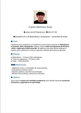 Profesor de Matemáticas , física y química