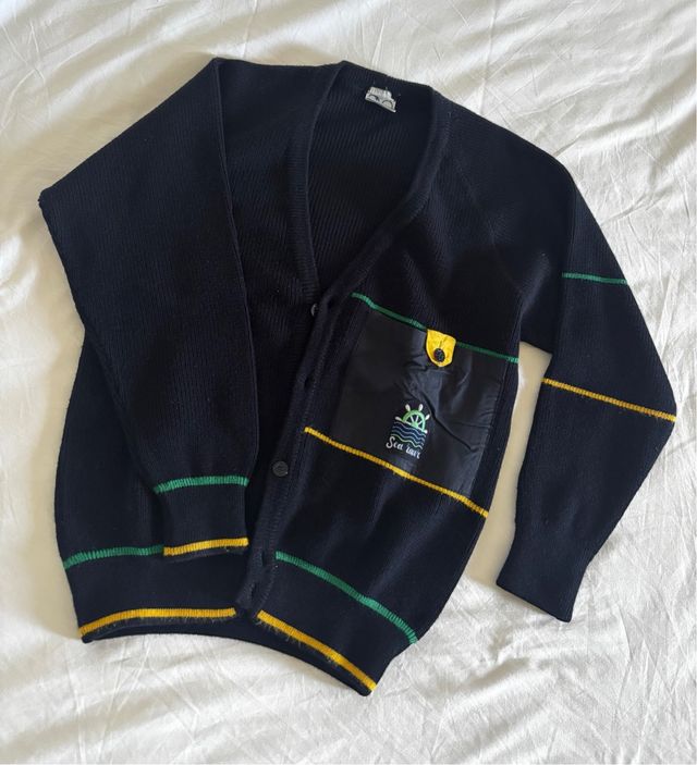 Cardigan vintage blu in lana e acrilico taglia 52