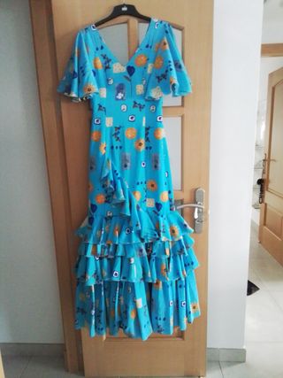 Vestido Flamenca Azul con Estampado