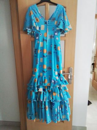 Vestido Flamenca Azul con Estampado