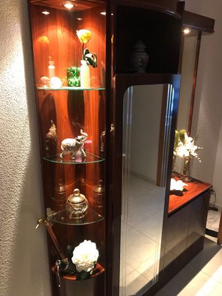 Mueble recibidor entrada madera y espejos. marrón 