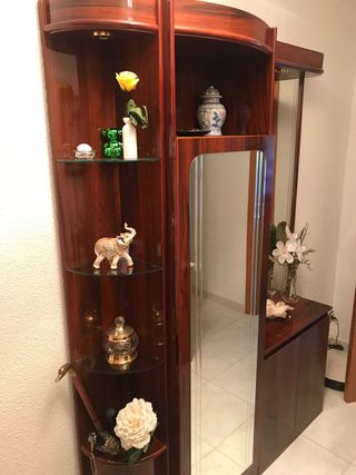 Mueble recibidor entrada madera y espejos. marrón 