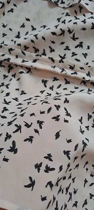 Blusa con volantes y estampado de pájaros