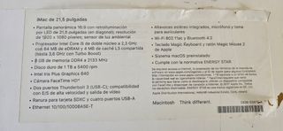 iMac 21,5 Intel Core i5 2.3GHz 8GB RAM 1TB HDD