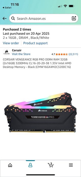 Corsair Vengeance RGB Pro DDR4 32GB (2x16GB) 3200M