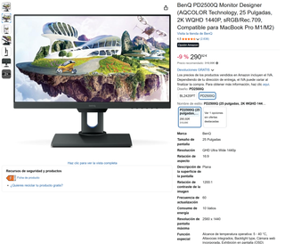 Monitor BenQ PD2500Q 2K en perfecto estado
