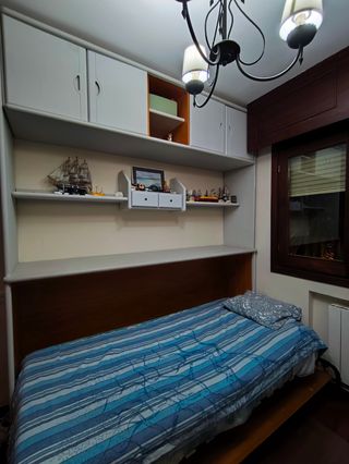 Mueble Cama Madera Marrón y Blanco