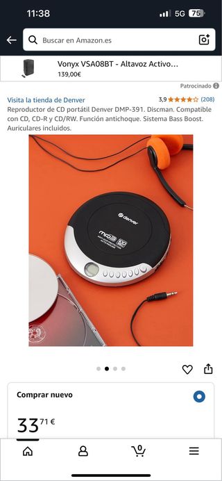 Reproductor CD Denver DMP-391 Portátil Discman