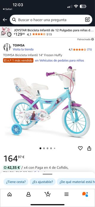 Bicicleta Niña Frozen 14 con Ruedines