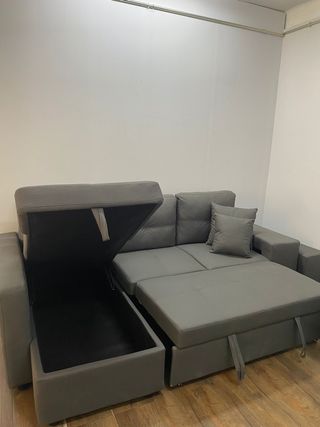 SOFA CAMA CHAISE LONGUE + 2 PUFF NUEVO GRIS 