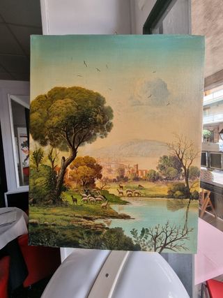 Quadro firmato, titolo
"Paesaggio Fiammingo"