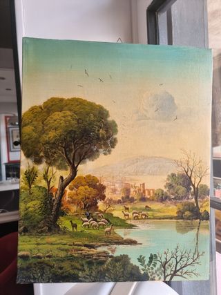 Quadro firmato, titolo
"Paesaggio Fiammingo"