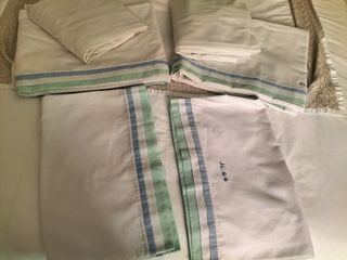 2 Juegos Sábanas Algodón Rayas Azul de cama de 90