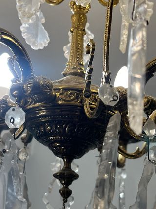 Lámpara de techo antigua de bronce con lágrimas