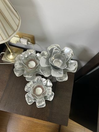 Portavelas Decorativo Flor Plata