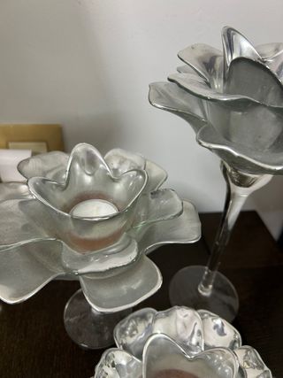 Portavelas Decorativo Flor Plata