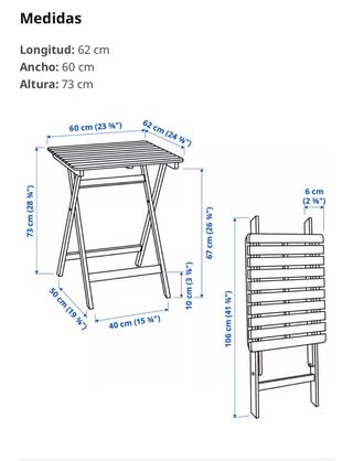 Mesa y 2 Sillas Plegables Madera Ikea