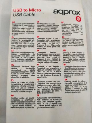 Cable USB a Micro USB Aqprox 1m Negro