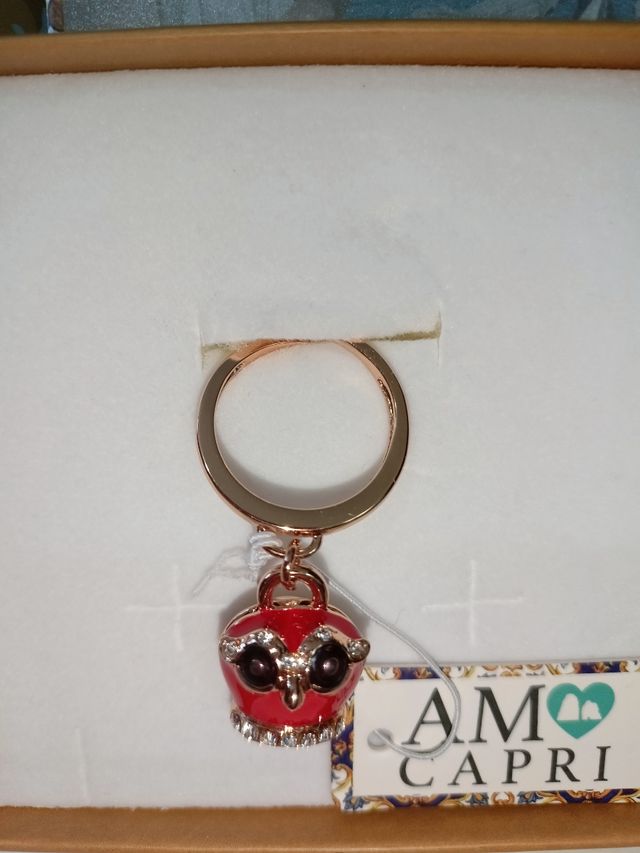 Anello AMo Capri con campanella gufo rossa