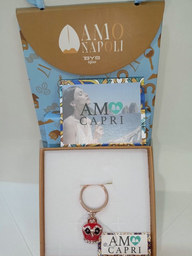 Anello AMo Capri con campanella gufo rossa