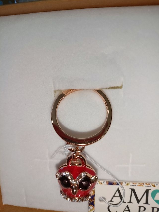 Anello AMo Capri con campanella gufo rossa