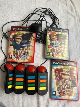 Lote Buzz! PS2: 3 Juegos Mandos buzzer