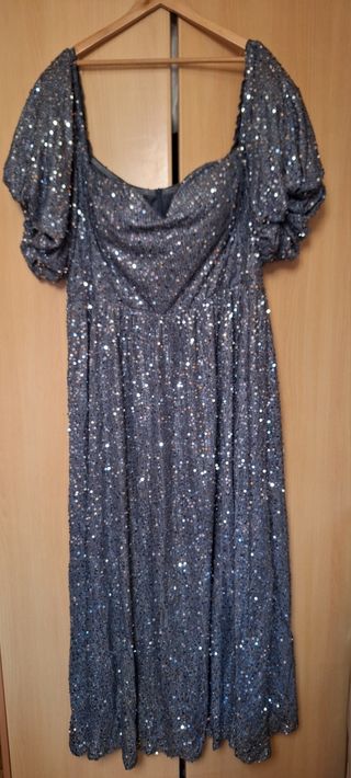 Vestido de fiesta plateado lentejuelas