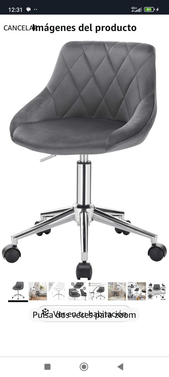 ✅Silla Escritorio tocador Giratoria gris nueva