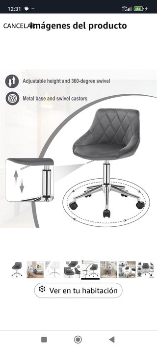 ✅Silla Escritorio tocador Giratoria gris nueva