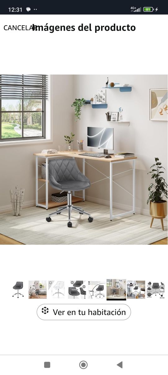 ✅Silla Escritorio tocador Giratoria gris nueva