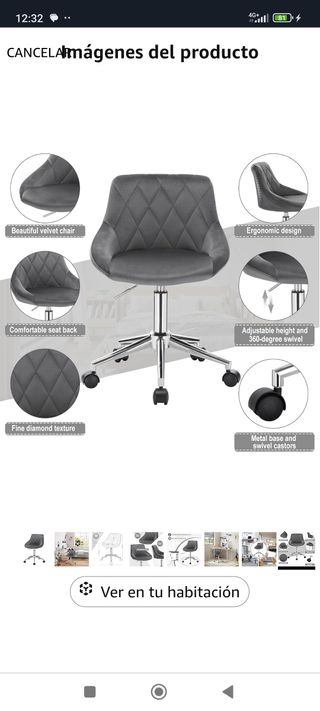 ✅Silla Escritorio tocador Giratoria gris nueva