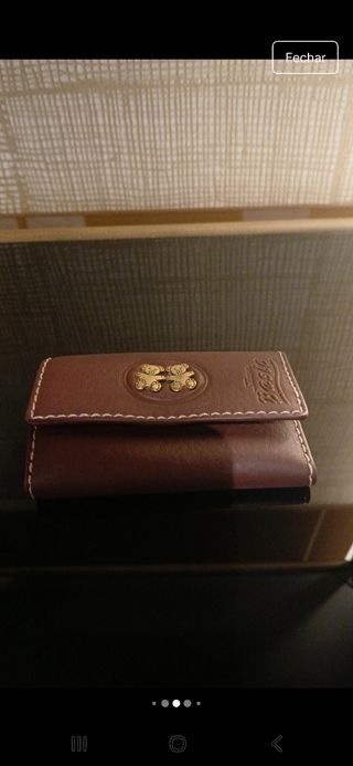 Porta-chaves pele castanho com ursinhos - NOVO