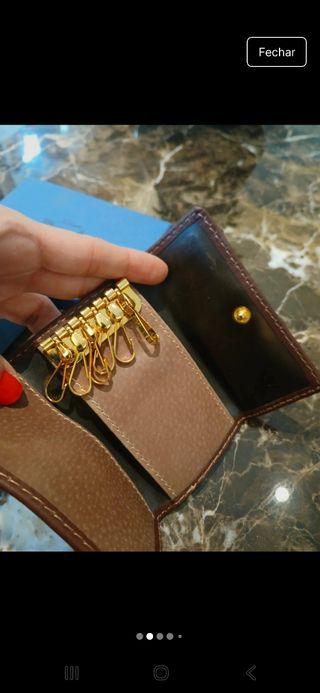 Porta-chaves pele castanho com ursinhos - NOVO